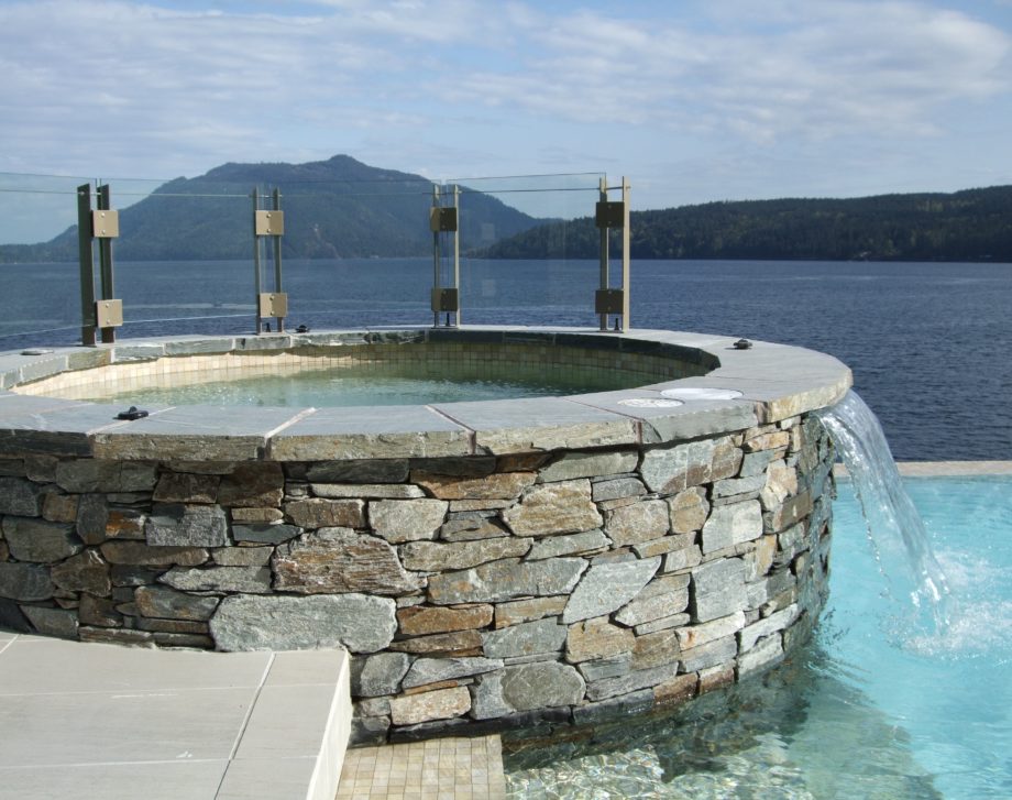 Ocean Pearl Slate installed on a pool and hot tub