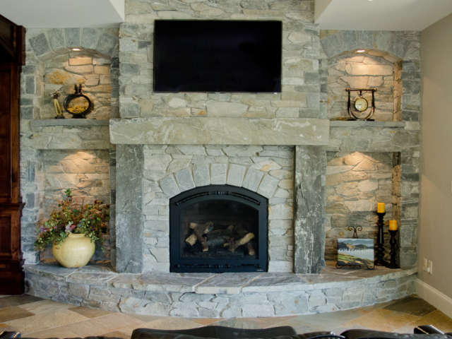 Ocean Mist Ledge Stone Veneer Fireplace