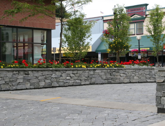 Downtown Stone Landscaping Features Retaining Wall