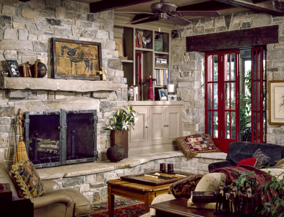 Living Room Rustic Stone Fireplace Feature Walls