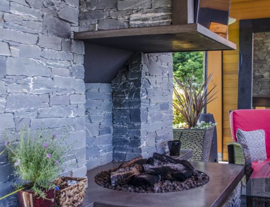 Modern Outdoor Fireplace TV Living Room