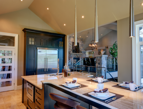 Open Concept Kitchen Stone Feature Walls