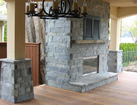 Outdoor Fireplace Linear Stone Veneer