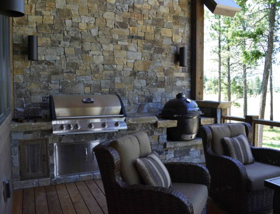 Stone Feature Wall Exterior Covered Deck