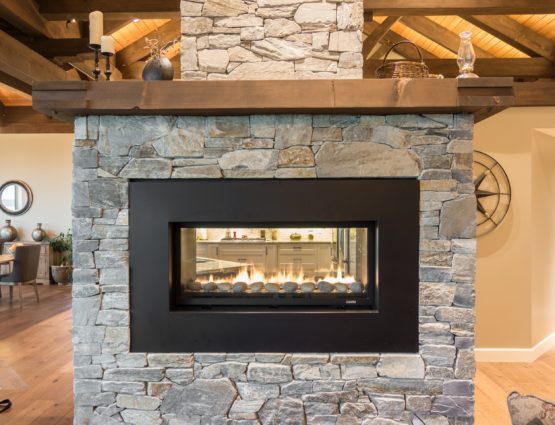 Timber Frame Living Room Natural Fireplace Ledge Stone