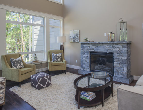 West Coast Living Room Stone Fireplace